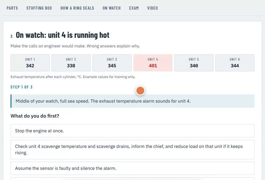 On watch scenario: exhaust temperature high on unit 4 with a choice of actions